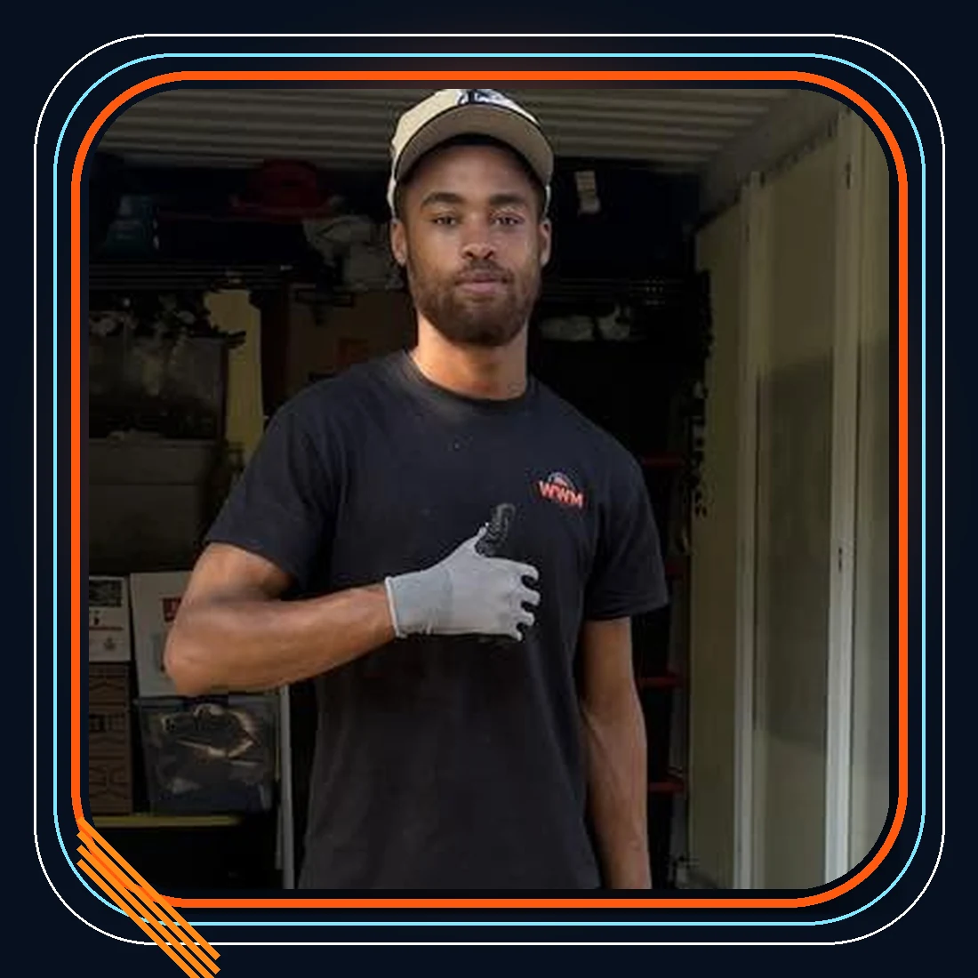 Wonder Way Movers crew headshot in a branded frame